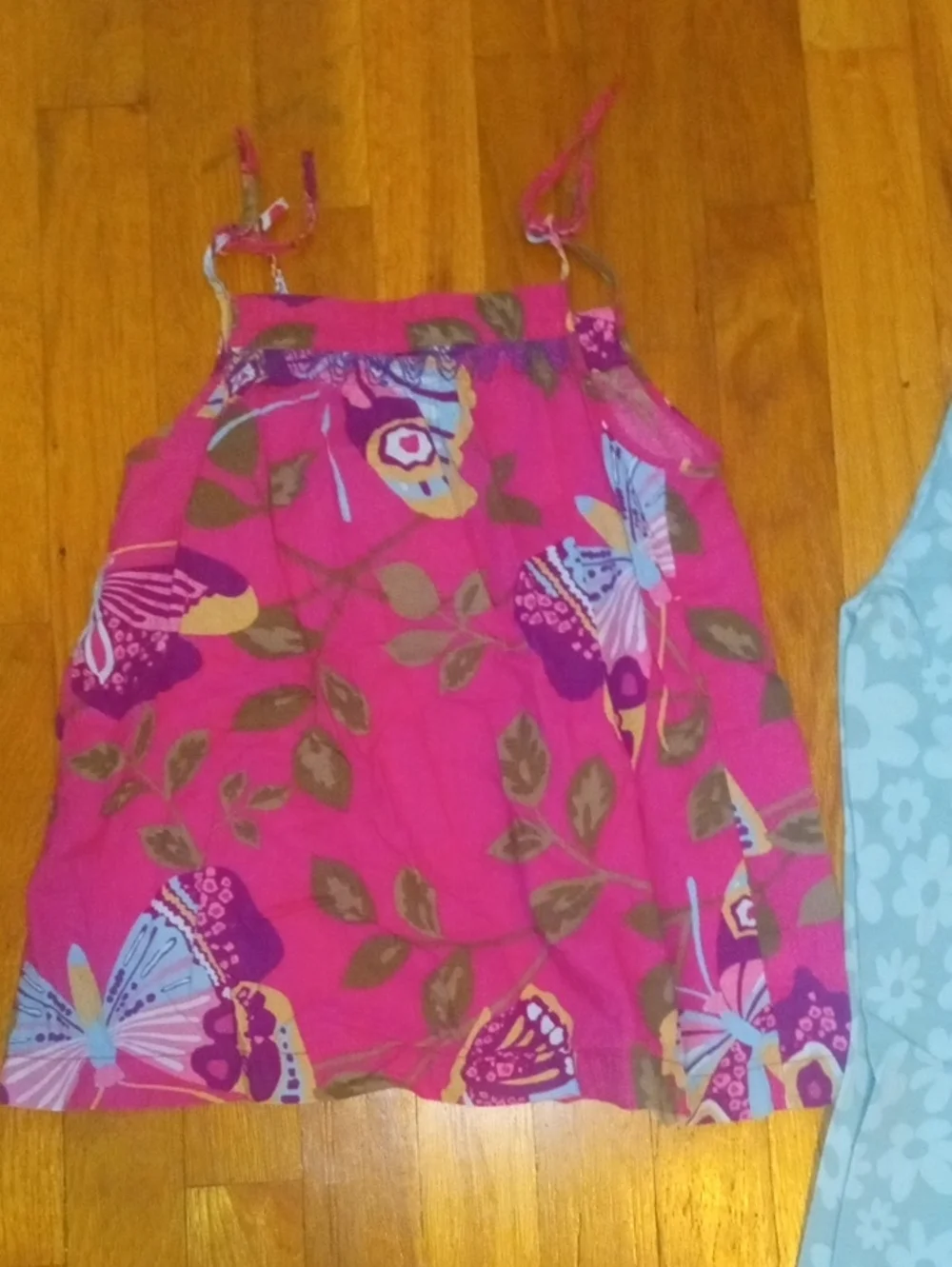 Girls Med 7/8 Pink Butterfly Print Tank Top and sage green leggings
